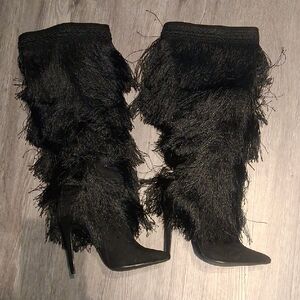 JustFab Black Fringe Stiletto Boots